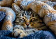 Cute cat napping in a cozy blanket, Lovely Cat Wallpaper.