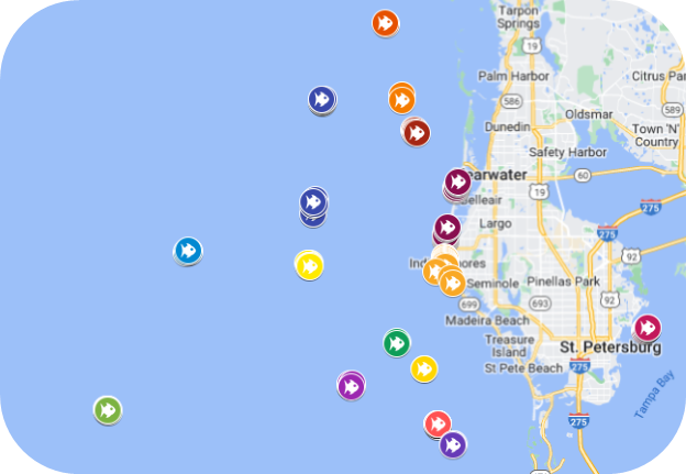 Screenshot of Artificial Reef Google Map depicting reef locations. 