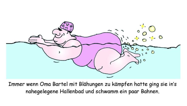 Schwimmbad, Flatulenz, Illustrationen, Oma