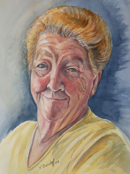 Gelb, Portrait, Blau, Aquarell