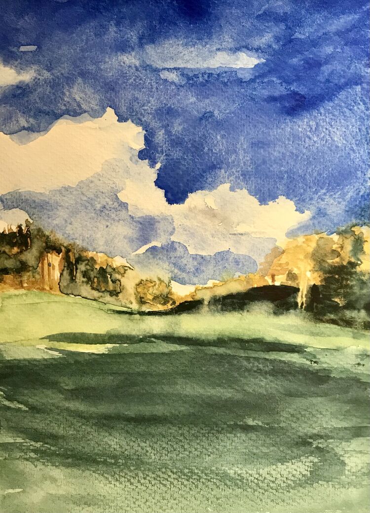 Landschaft, Grün, Aquarell, Tag