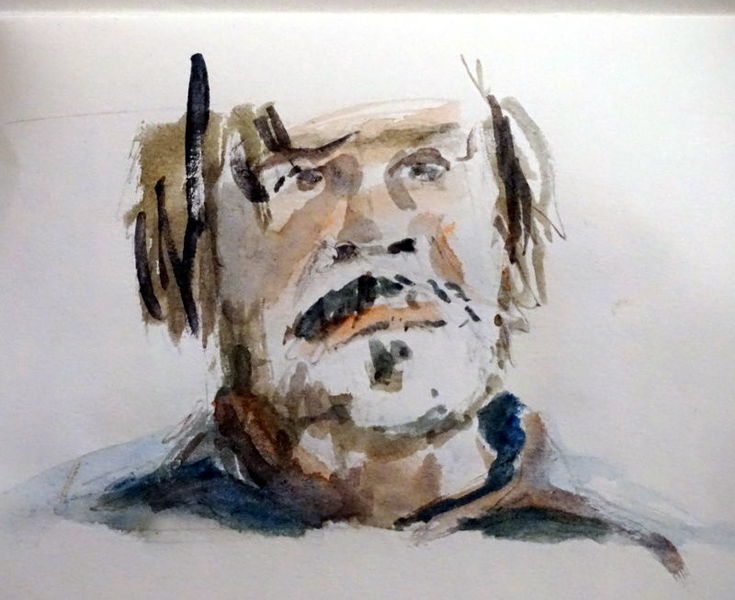 Portrait, Mann, Bart, Aquarell