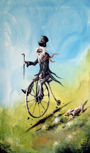 Steampunk, Fahrrad, Hund, Natur