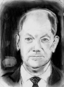 Olaf scholz, Din a3, Kohle grafit, Zeichnungen