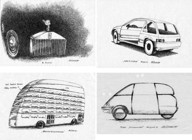 Karikatur, Auto, Federzeichnung, Zeichnung