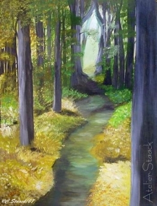 Grün, Landschaft, Weg, Acrylmalerei