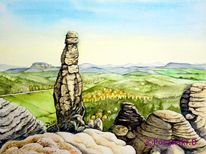 Felsformation, Elbsandsteingebirge, Aquarellmalerei, Barbarine