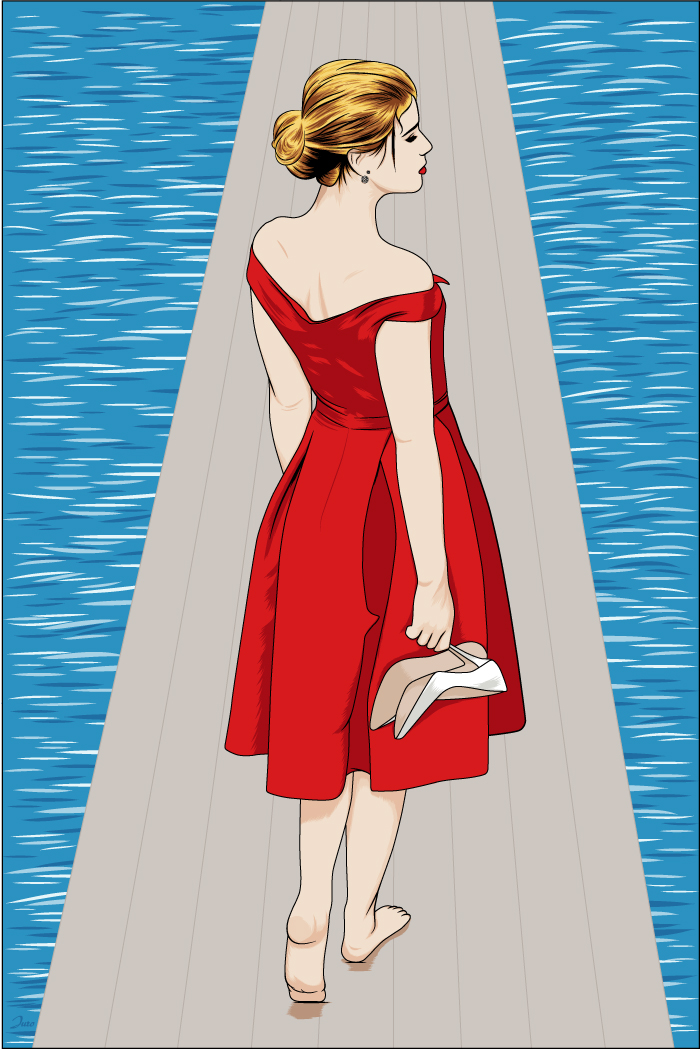 Frau, Kleid, Rot, Illustrationen