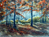 Herbst, Wald, Heide, Aquarell