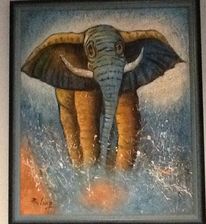 Elefant, Malerei, Kokos, Acrylmalerei