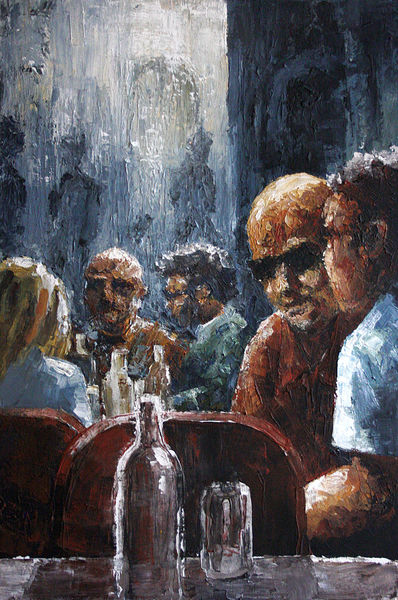 Menschen, Strassencafe, Acrylmalerei, Gemälde