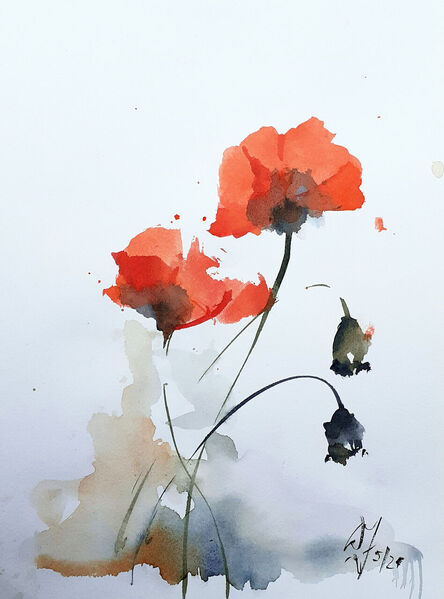 Aquarell, Aquarellmalerei, Mohn, Schnell