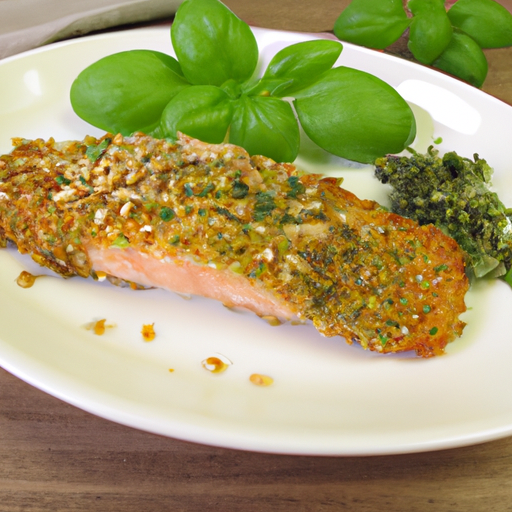 Gebratene Lachsfilets mit frischer Minz-Pesto