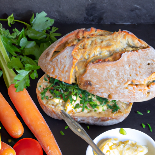 Bauernbrot mit Kräuterbutter und gegrilltem Gemüse