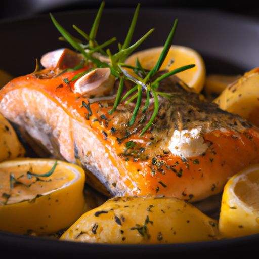 Gebackener Lachs mit Frischkäsefüllung und Rosmarinkartoffeln