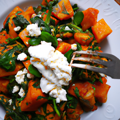 Süßkartoffelpfanne mit Spinat und Feta