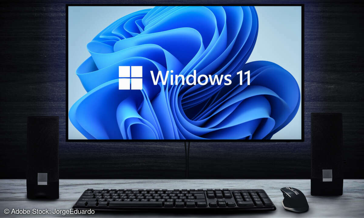 Monitor-Setup mit Windows-11-Logo