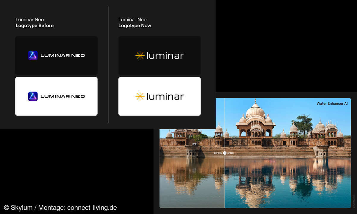 Skylum Luminar Neo:  Screenshots Logo before and after, Water Enhancer