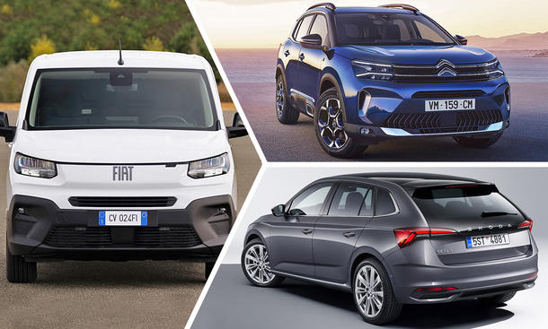 Günstige Familienautos: Kollage mit Fiat Doblo, Citroen C5 Aircross und Fiat Fiorino Kombi