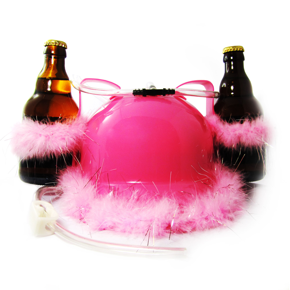 Bierhelm pink mit Glitzer Puscheln 1049