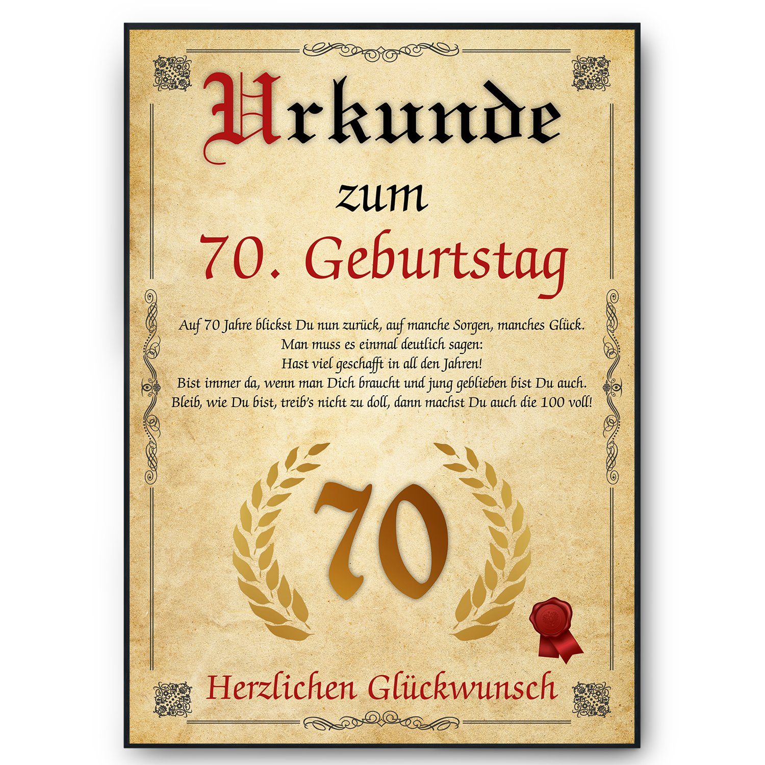 Tigerlino Poster Urkunde zum Geburtstag Mann Frau Geburtstagsgeschenk Geburtstagskarte, 70. Geburtstag Jahrgang 1954, Geburtstagsurkunde