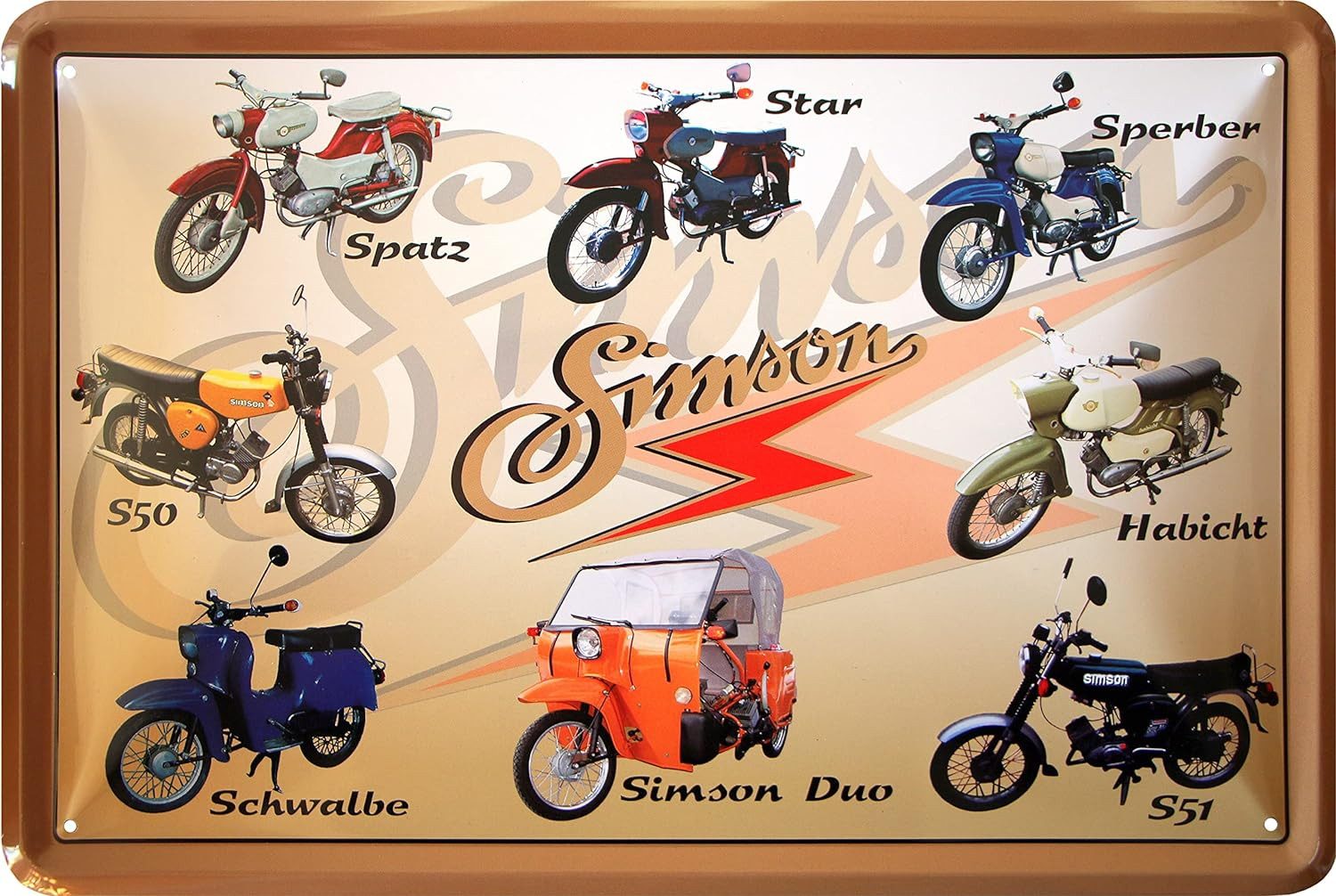 WOGEKA ART Metallbild DDR Moped Programm - 20 x 30 cm Retro Blechschild DDR Simson Schwalbe, Metallschild Wanddeko Spruch Schild Wandbild Ostdeutschland Ossi