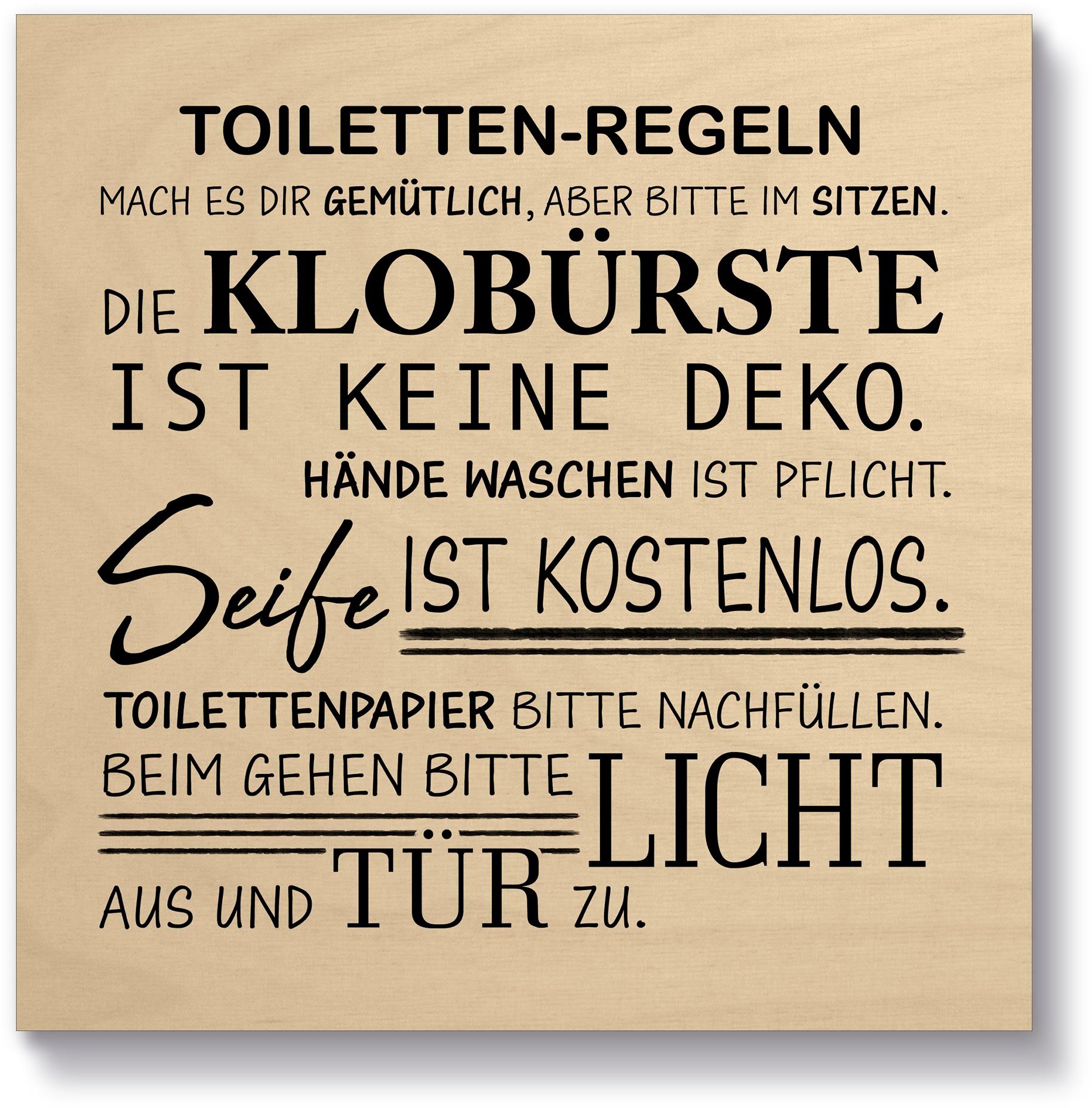 Artland Holzbild Toilettenregeln, Sprüche & Texte (1 St)