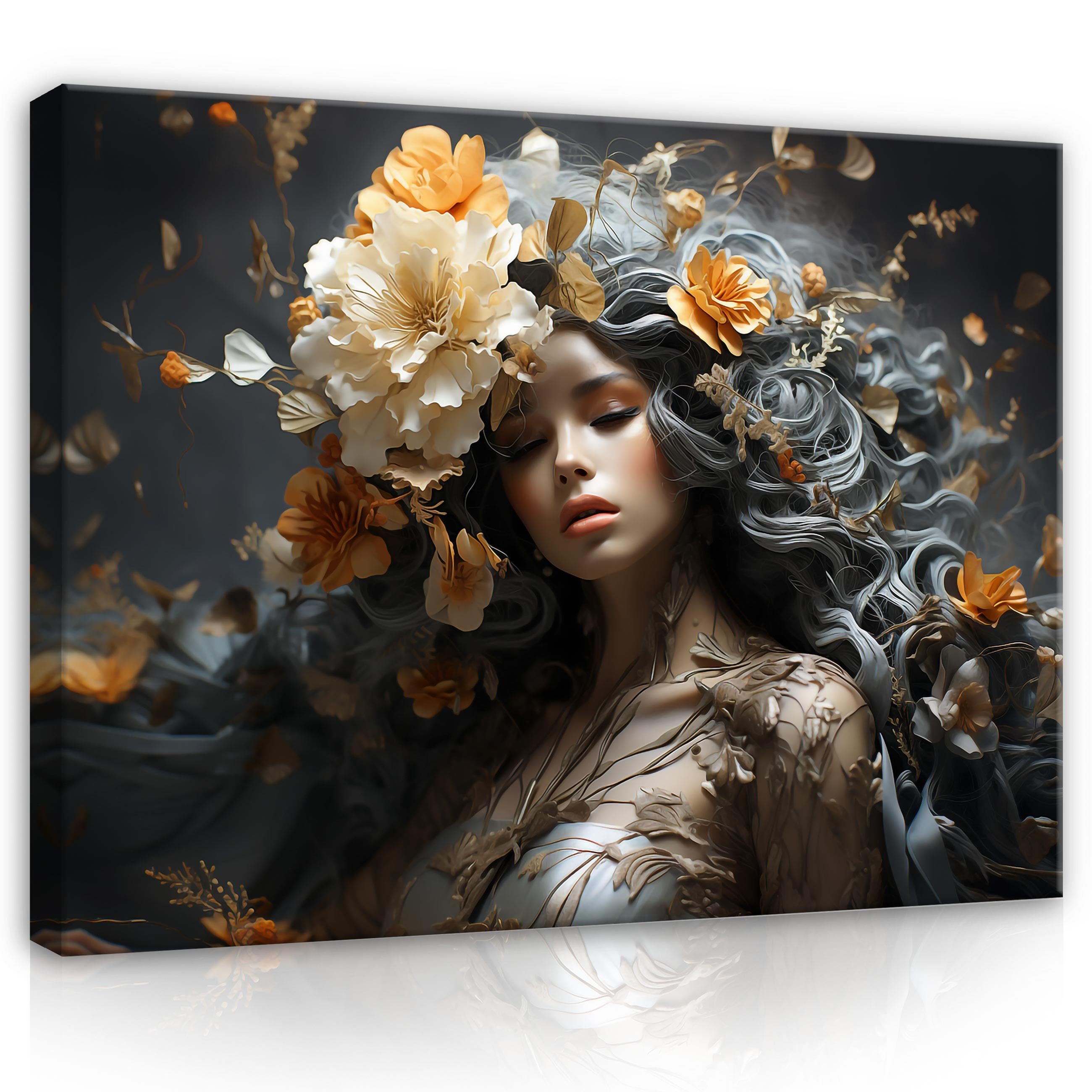 Wallarena Leinwandbild Frau Blumen Kunst Wandbild XXL Leinwandbilder Modern, Glamour (Einteilig, 1 St), Leinwandbild Leinwand Bilder Bild Groß Aufhängefertig