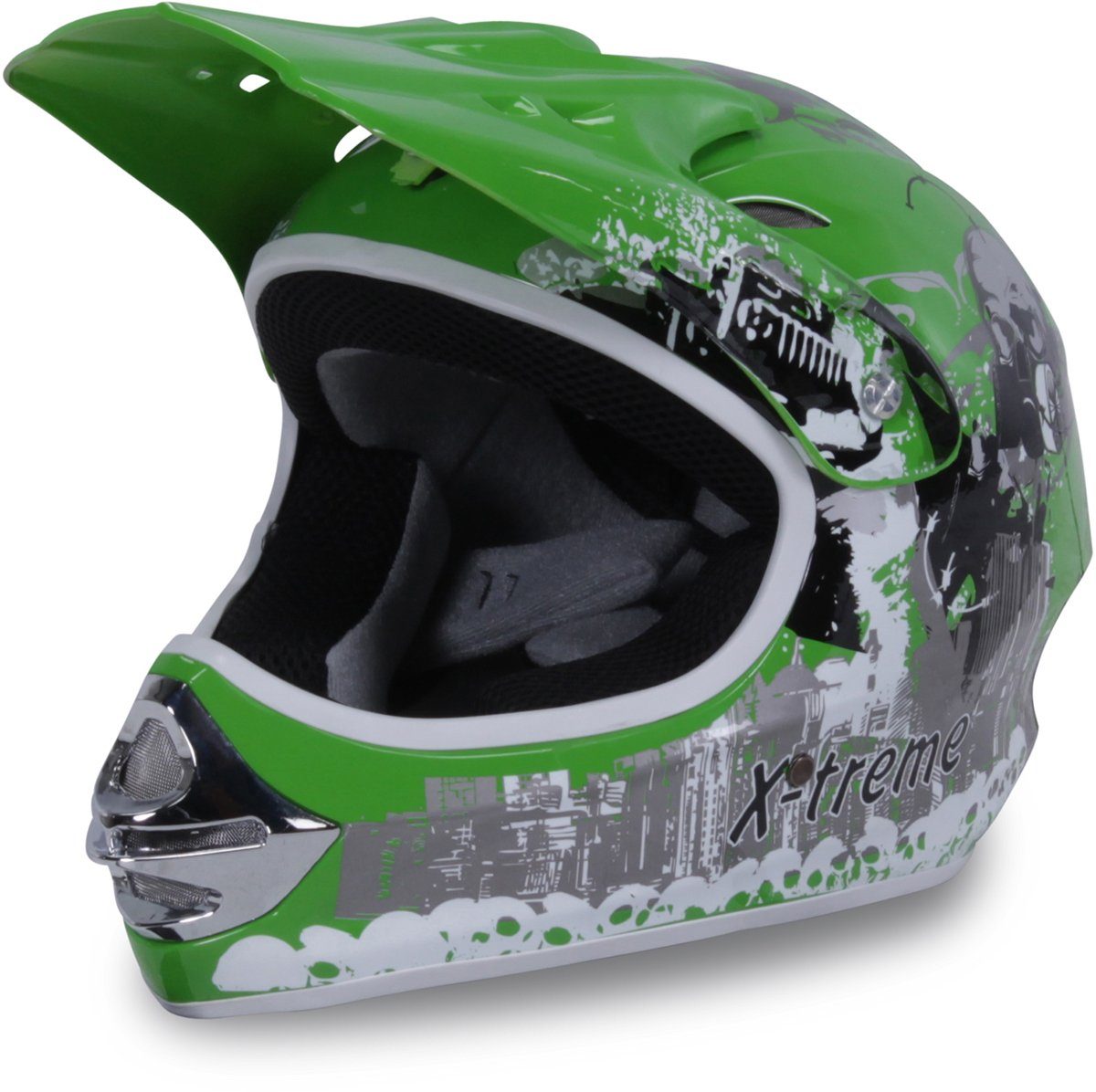 Actionbikes Motors Motocrosshelm Crosshelm X-treme - 6 Größen - grün (Cross Helme - Sturzhelm - Schutzhelm - Helm für Motorrad Kinderquad und Crossbike, 1-tlg., 49-60 cm Kopfumfang - Kinnriemen - Innenpolster), Kinderhelm Schutzhelm Kopfschutz Mountainbike Fahrrad Helm