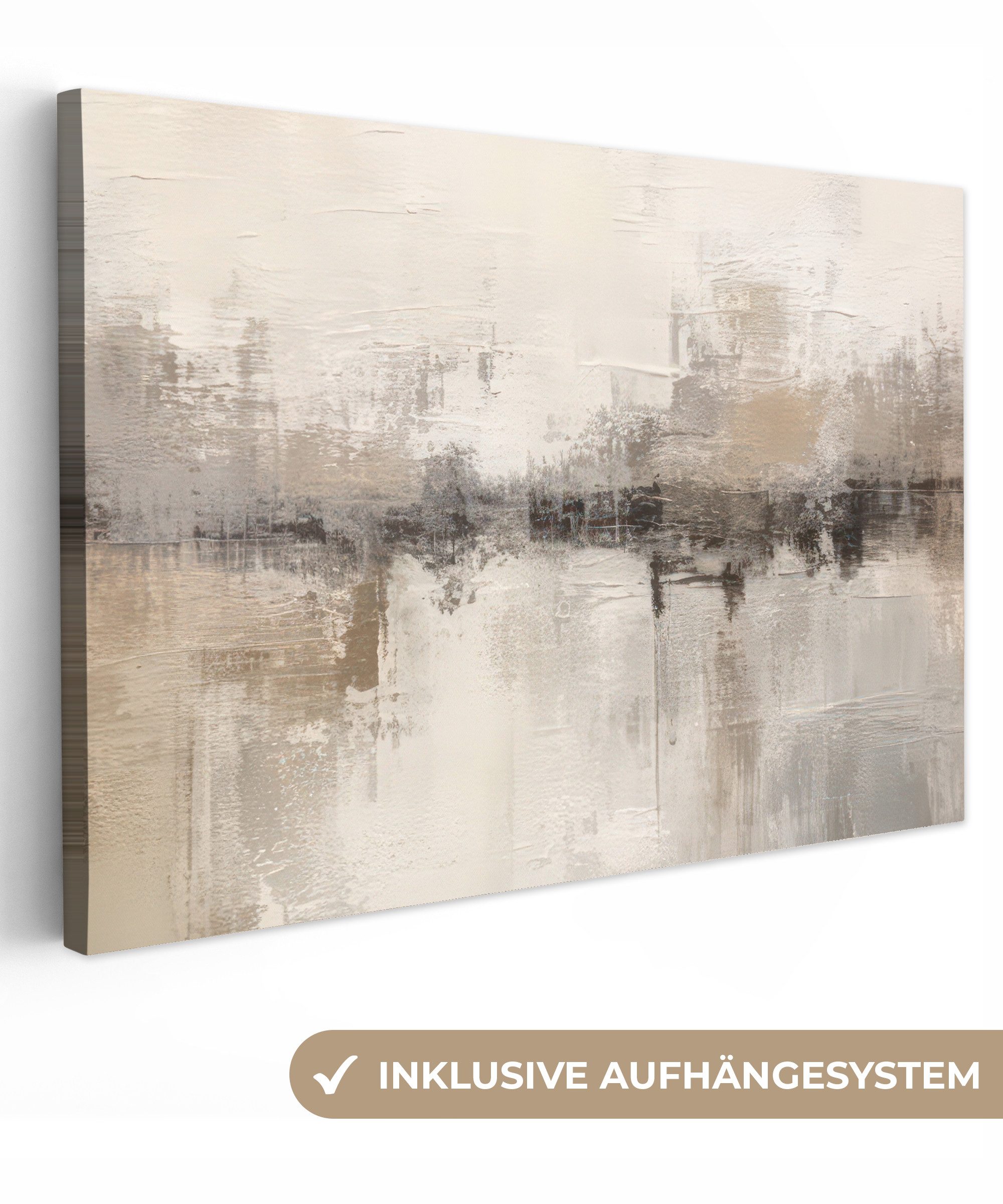 OneMillionCanvasses® Leinwandbild Moderne Kunst - Abstrakt - Beige, Fotodruck (1 St), Leinwand Bilder Klein, Wand Dekoration Aesthetic 30x20 cm