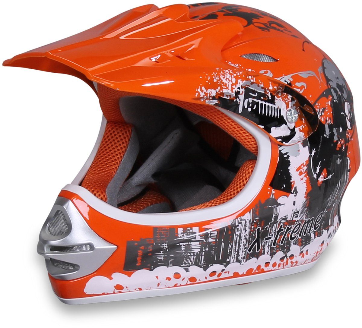 Actionbikes Motors Motocrosshelm Crosshelm X-treme - 6 Größen - orange (Cross Helme - Sturzhelm - Schutzhelm - Helm für Motorrad Kinderquad und Crossbike, 1-tlg., 49-60 cm Kopfumfang - Kinnriemen - Innenpolster), Kinderhelm Schutzhelm Kopfschutz Mountainbike Fahrrad Helm