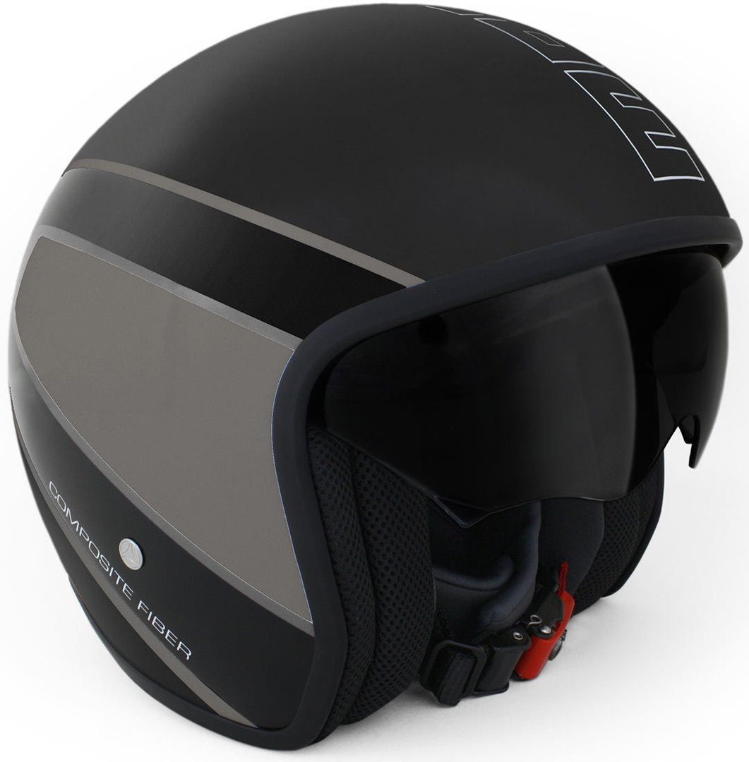 Momo Motorradhelm Raptor Jethelm Schwarz Matt / Dunkel Silber