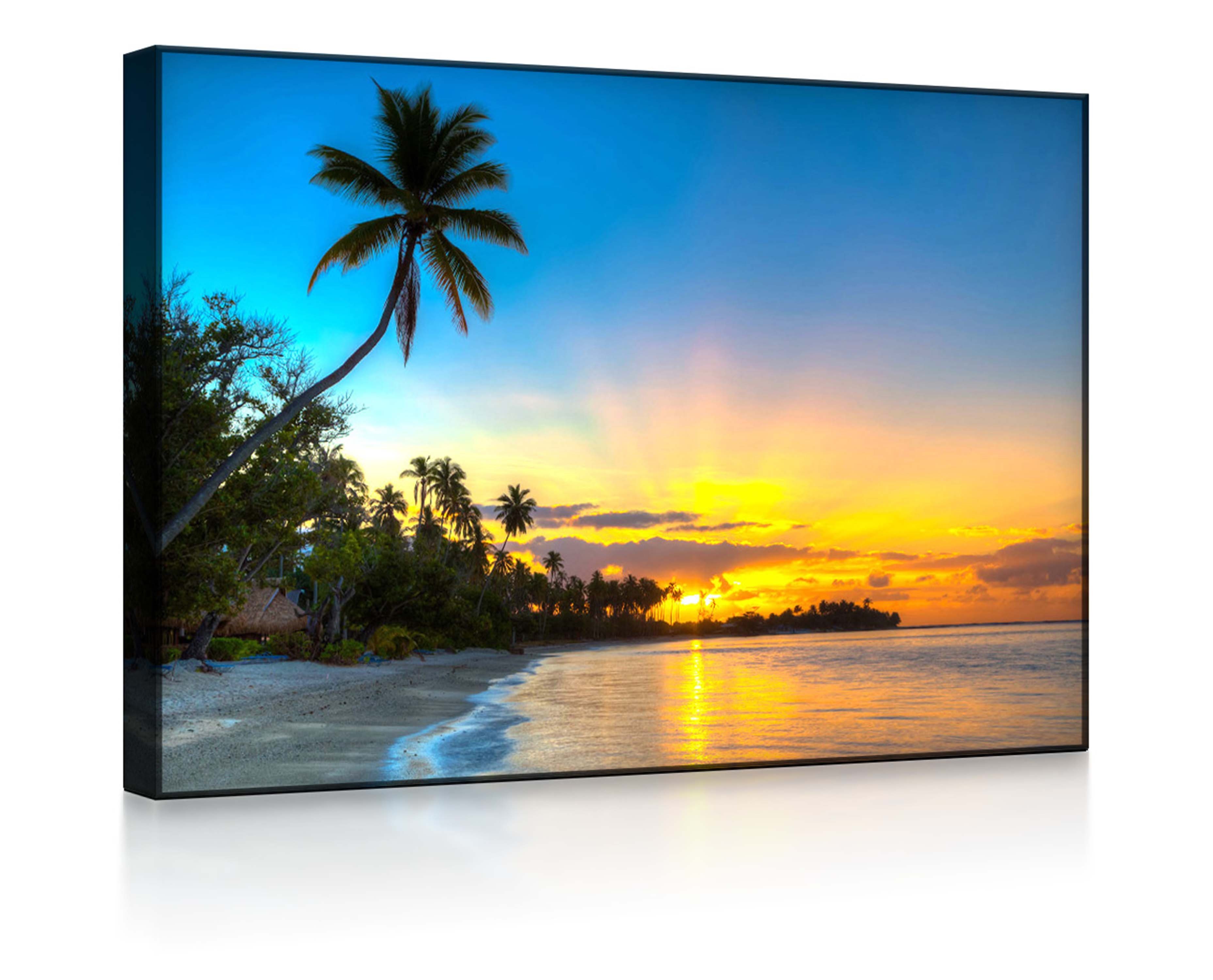 lightbox-multicolor LED-Bild Palmen am Strand front lighted / 60x40cm, Leuchtbild mit Fernbedienung