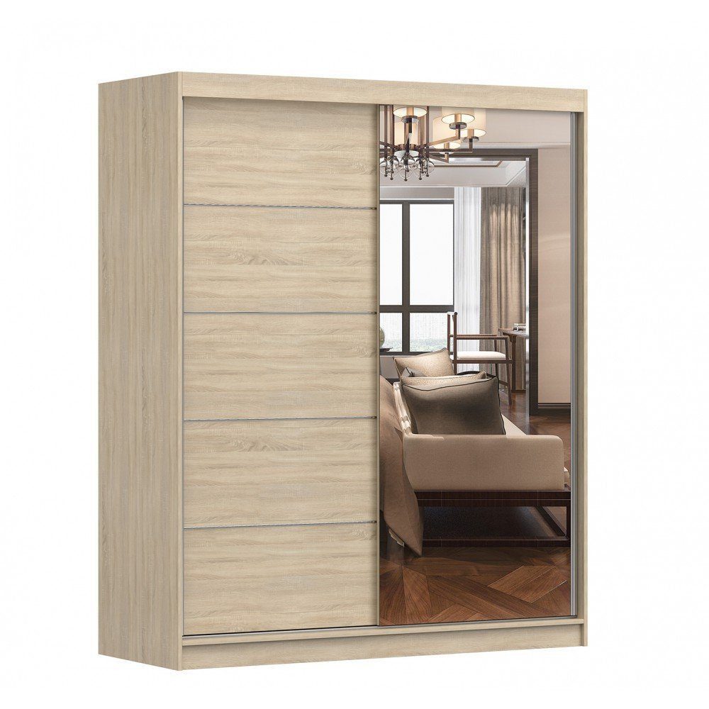 MOEBLO Schiebetürenschrank EVA 05 (Garderobe Schiebtüren Schlafzimmer Wohnzimmerschrank, mit Spiegel, Schwebetürenschrank 2-türig Schrank Kleiderschrank) (B x H x T): 160x195x61 cm