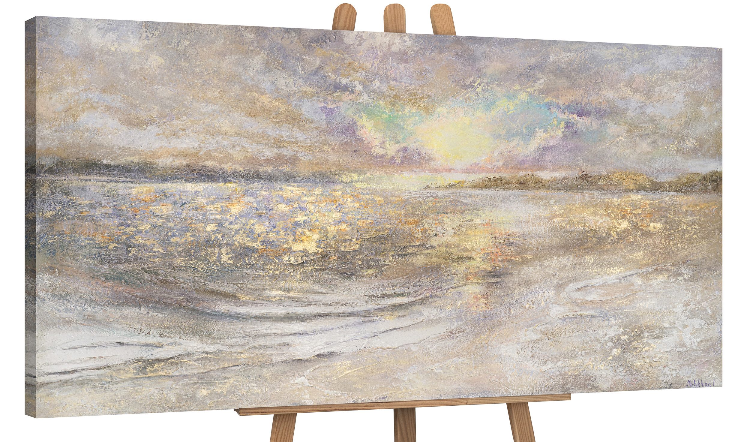 YS-Art Gemälde Meer Dämmerung, Landschaft, Leinwand Bild Handgemalt Sonnenuntergang am Meer Strand