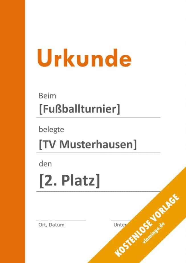 Fußball - Urkunde (Vorlage): Oranger Balken links