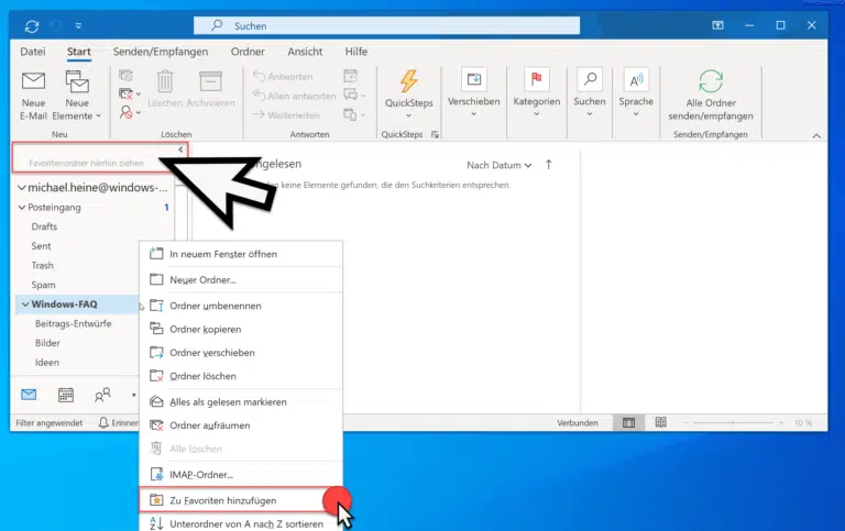 Wichtige Outlook Ordner in der Favoritenleiste ablegen