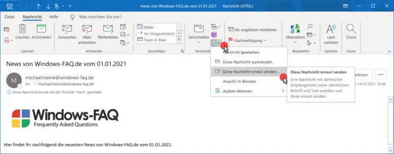 E-Mail im Outlook erneut versenden