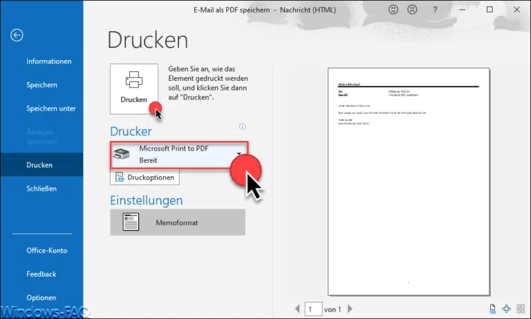 Outlook E-Mail als PDF speichern