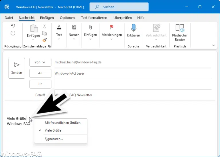 Im Outlook zwischen den Signaturen wechseln