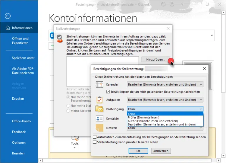 Outlook Stellvertreter festlegen