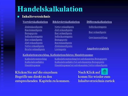 Handelskalkulation Inhaltsverzeichnis