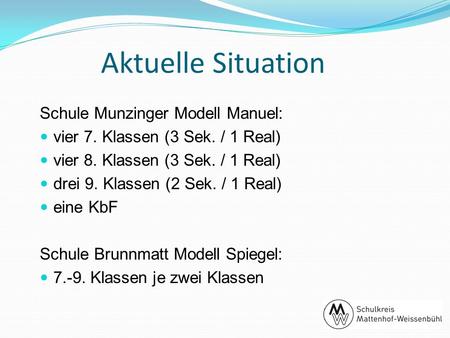 Aktuelle Situation Schule Munzinger Modell Manuel: