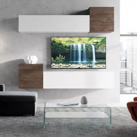 4 wandmontierte hängende TV-Ständer Wohnzimmer Holz weiß A37 Aktion