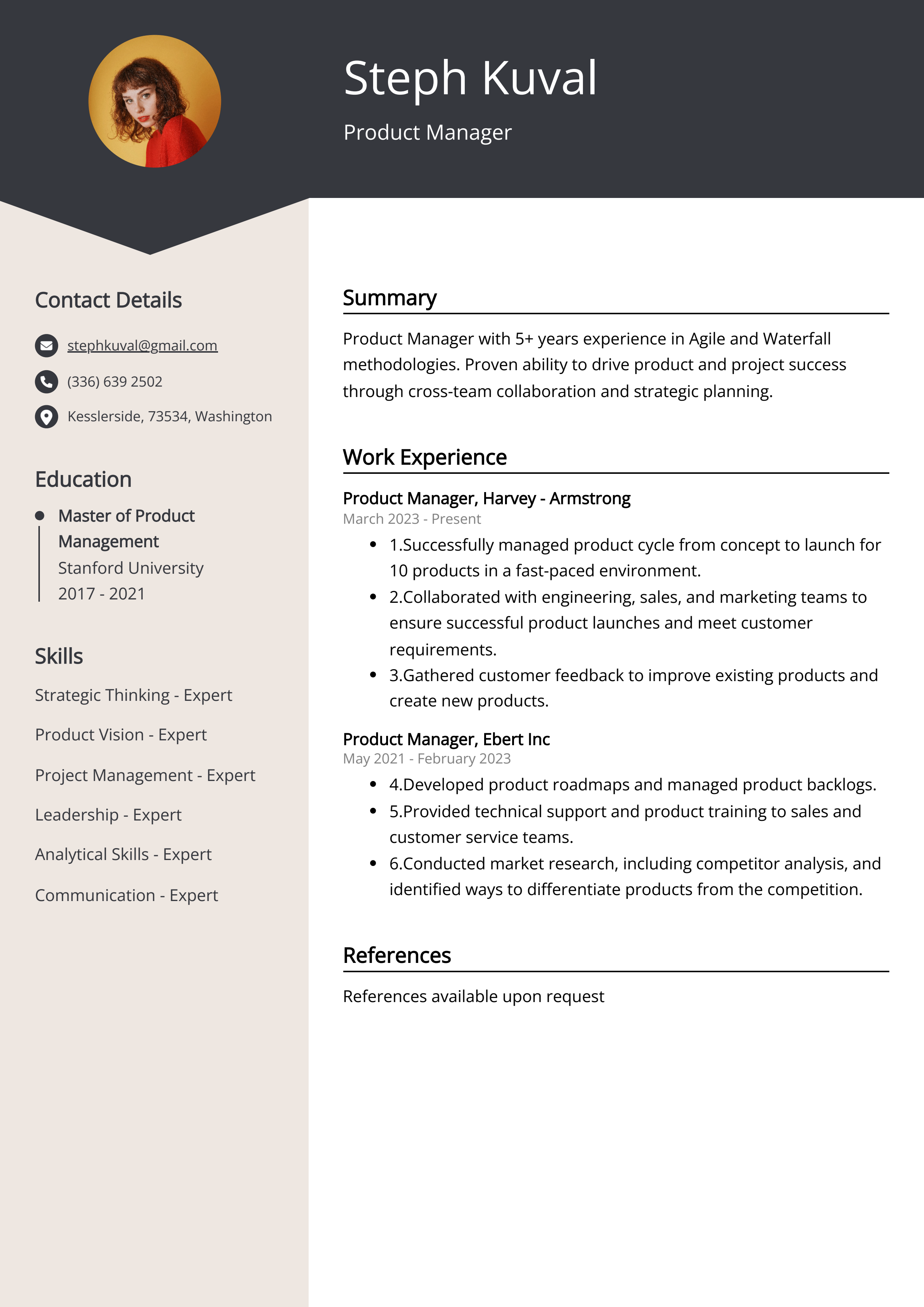 Product Manager CV Example