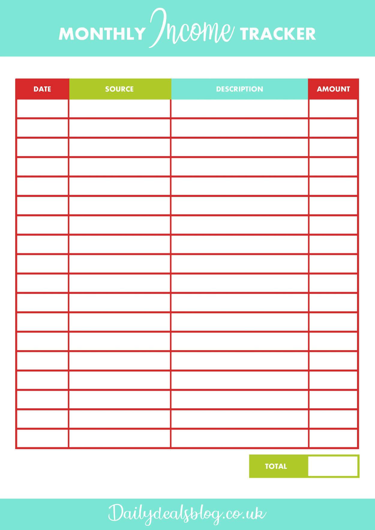 Income Tracker Free Printable