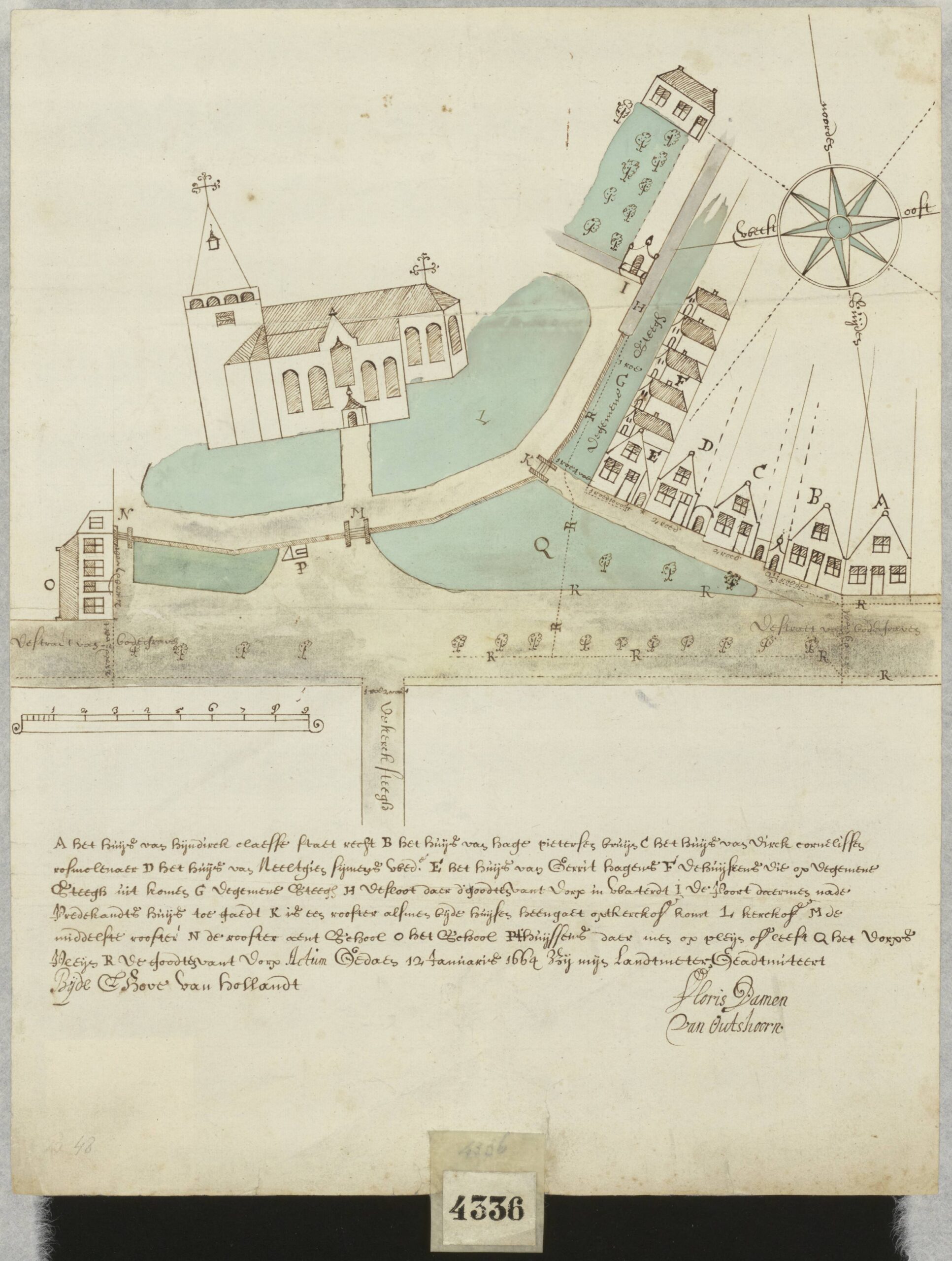 Map of the Week – Bodegraven around the church, 1664 image.