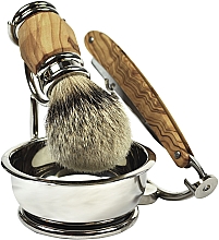 Shaving Set, 4 products Golddachs Rasiermesserset Olivenholz Mit Seifenschale