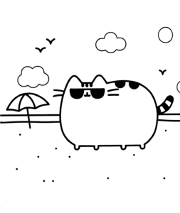 Pusheen Kolorowanki – wydrukuj za darmo i pokoloruj Pusheen na plaży