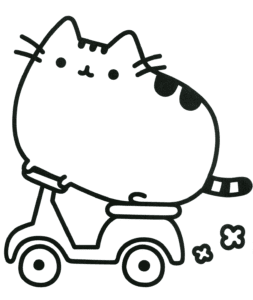 Kolorowanki Pusheen – wydrukuj za darmo i pokoloruj jak Pusheen jedzie na motorku